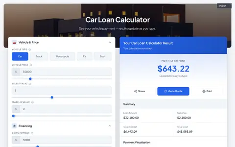 Image Hero theme, light mode: A full-width photo header with the calculator overlapping it.