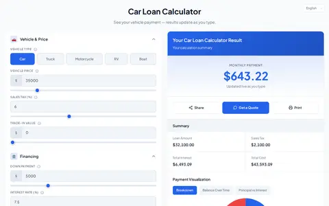 Ledger theme, light mode: The classic CalcFunnel card: gradient results header, clean panels.