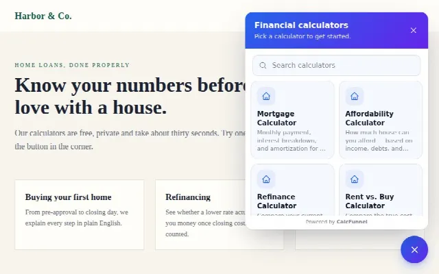 Floating launcher widget, Pill with label design: A labelled pill and a greeting bubble; grid menu.